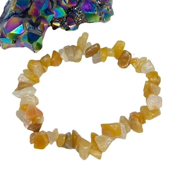Yellow Aventurine Gemstone Chips Beaded Stretch Bracelet Natural Stone Chips - Picture 2 of 3